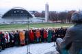 Choirs gathered around the Ernesaks statue at the Song Festival Grounds to sing in honour of the maestro's 110th birthday. 12 December 2018.