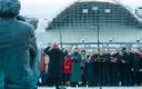 Choirs gathered around the Ernesaks statue at the Song Festival Grounds to sing in honour of the maestro's 110th birthday. President Kersti Kaljulaid picured in the front row, wearing the cap of the sorority korp! Filiae Patriae. 12 December 2018.