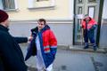 Sailors rescued from ship Pongoma in front of Russian embassy in Tallinn.