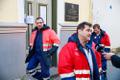 Sailors rescued from ship Pongoma in front of Russian embassy in Tallinn.