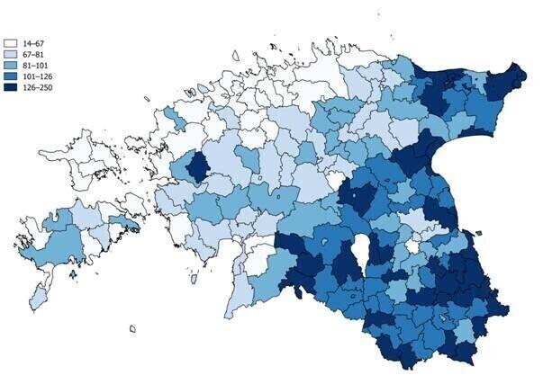 Number of disability pensioners per thousand people by local government council, Dec. 2015.
