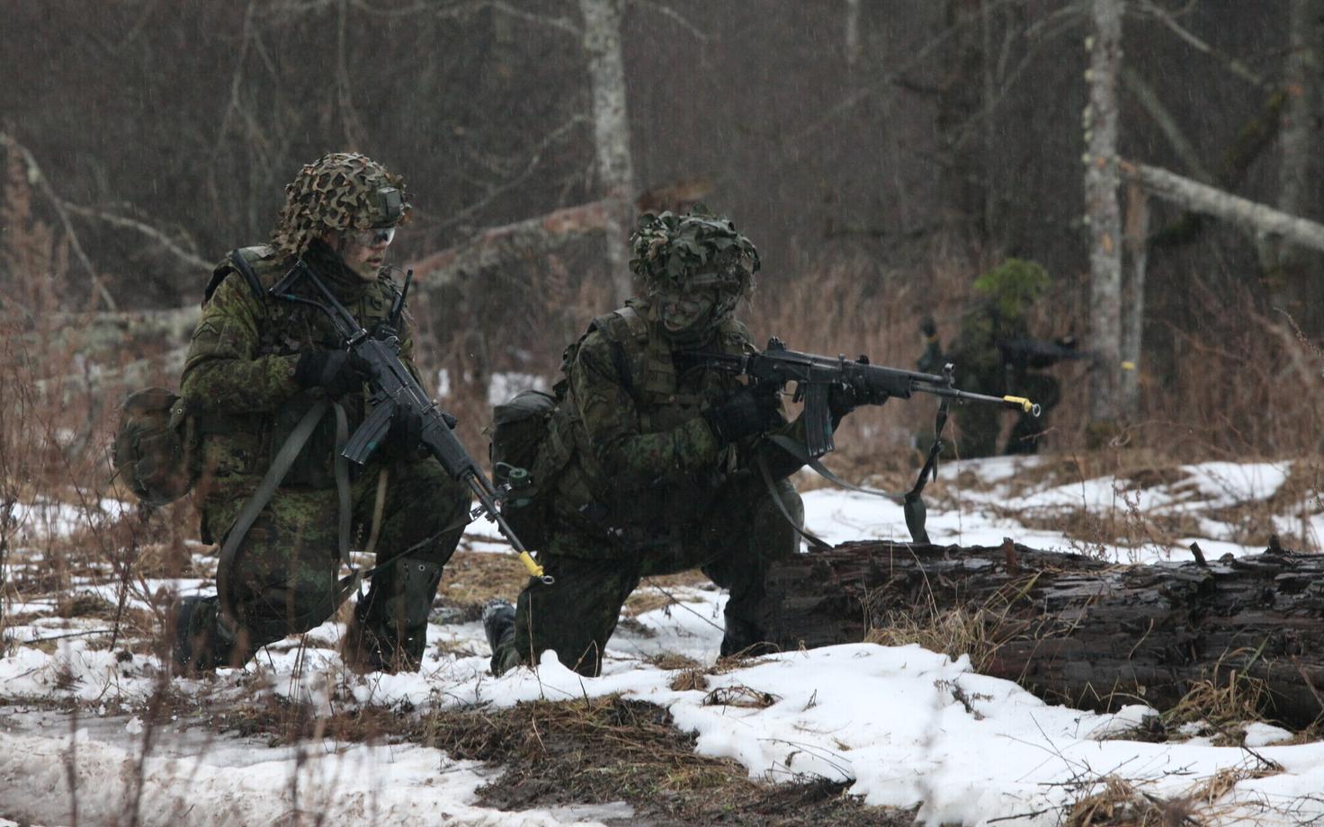 NATO soldiers participating in a winter exercise, 2017.