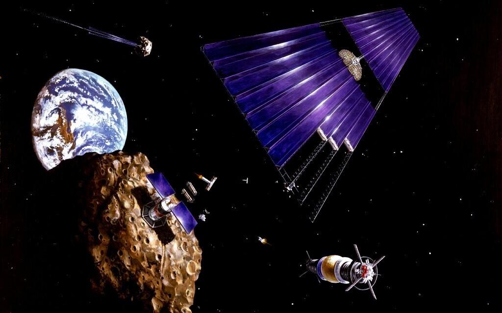 Kunstniku kujutlus asteroididel kaevandamisest.