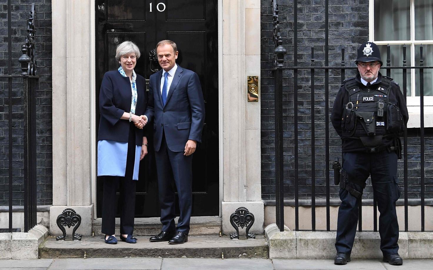 Donald Tusk ja Theresa May neljapäeval Londonis.