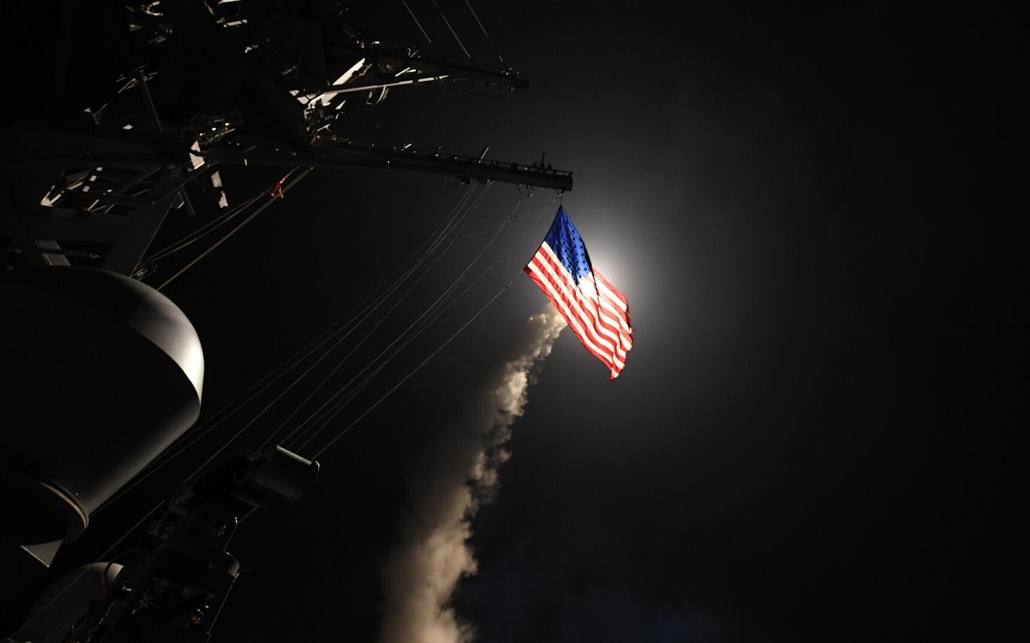 A Tomahawk cruise missle launched from the U.S. Navy destroyer USS Ross.