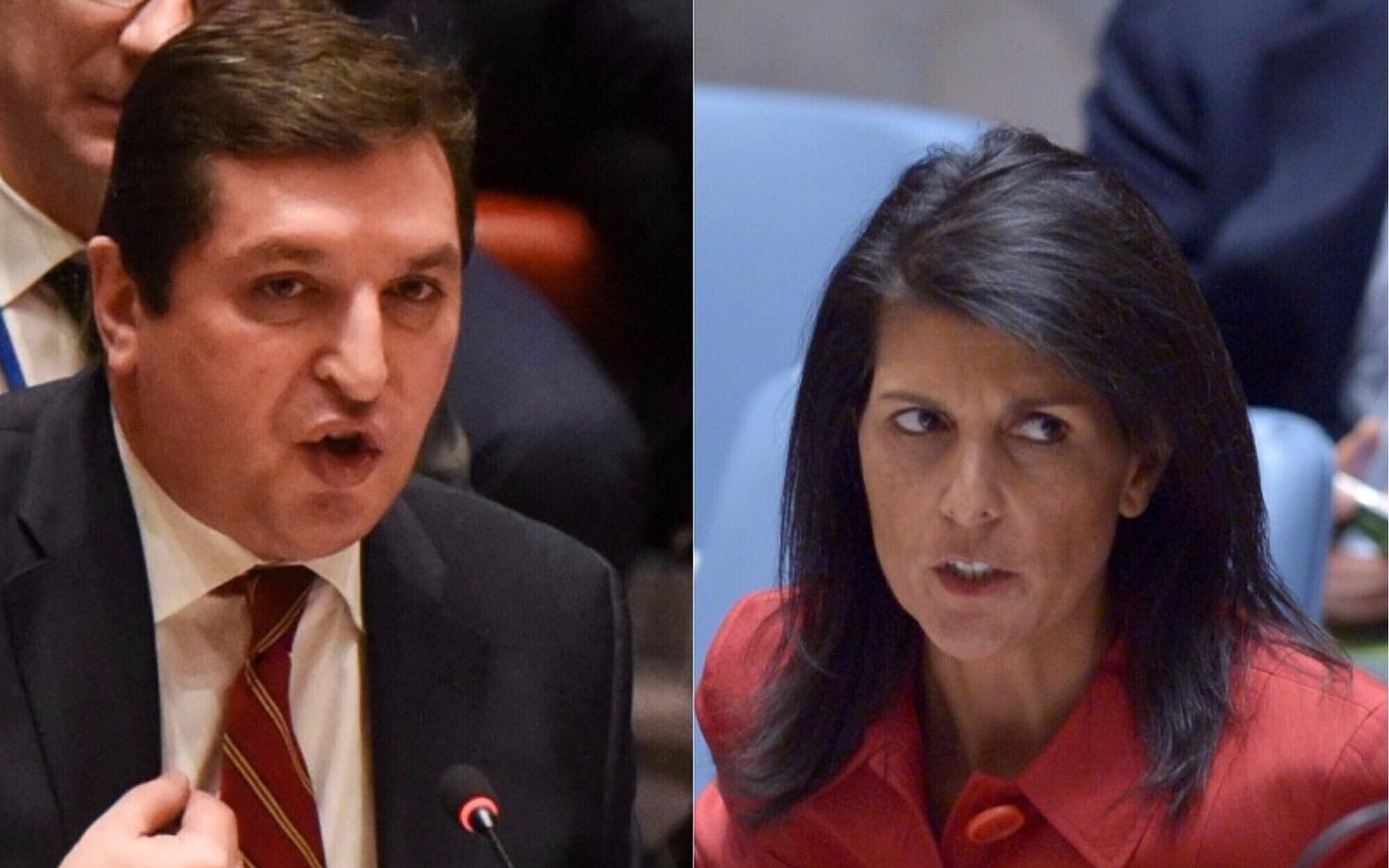 Venemaa suursaadiku asetäitja Vladimir Safronkov ja USA suursaadik Nikki Haley.