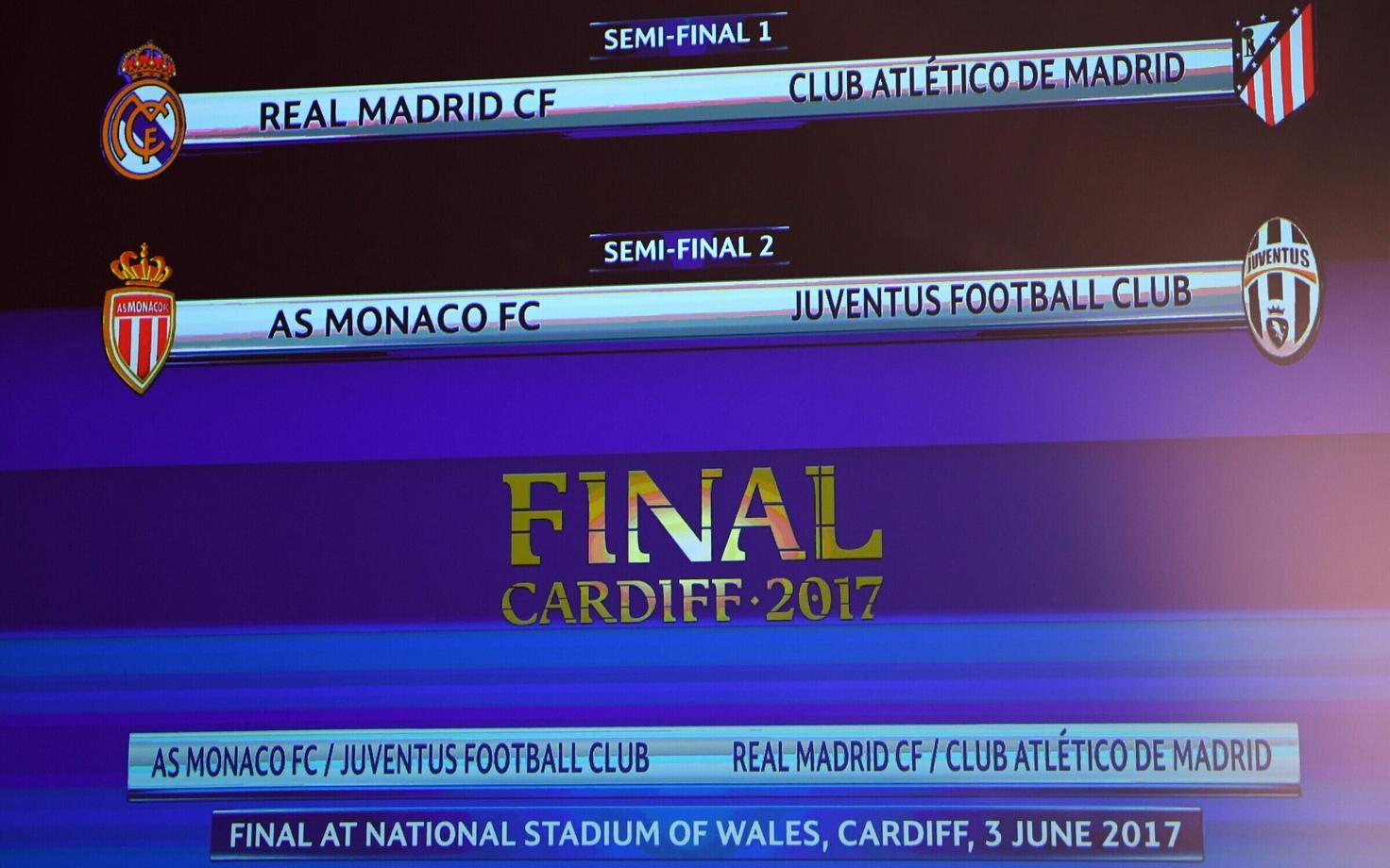 Результаты жеребьевки полуфиналов Лиги чемпионов.