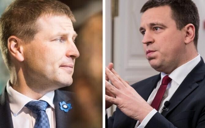 Reform Party chairman Hanno Pevkur (left) and Prime Minister and Center Party chairman Jüri Ratas (right).