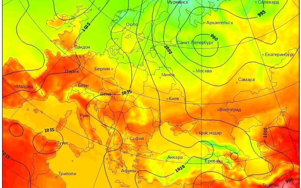 Карта погоды в Европе на 13:00 21 июня