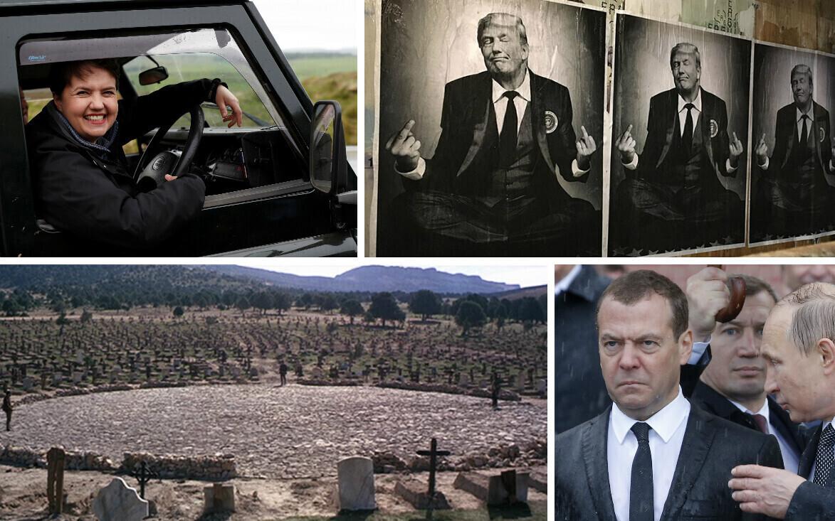Šoti konservatiivide juht Ruth Davidson, geriljakunstnik Sabo pilt Donald Trumpist, Stoppkaader Sergio Leone filmist