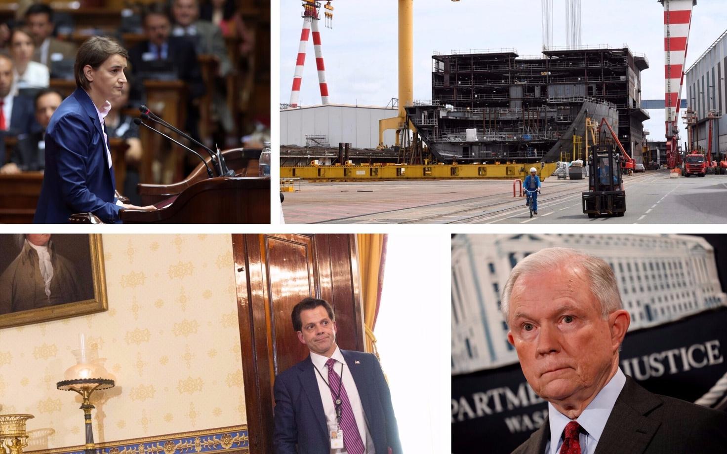 Serbia peaminister Ana Brnabic, STX-i laevatehas Saint-Nazaire'is, Valge Maja kommunikatsioonijuht Anthony Scaramucci ja USA justiitsminister Jeff Sessions.