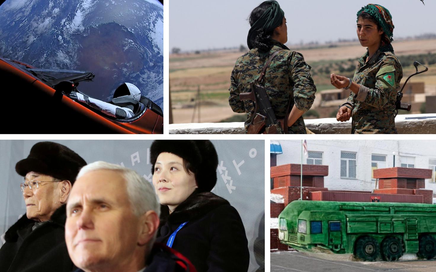 Kosmose-Tesla (Reuters), Süüria kurdidest naissõdurid (Reuters), USA asepresident ja Põhja-Korea kõrged esindajad (Reuters), Omski vangide Topol (55.fsin.su).