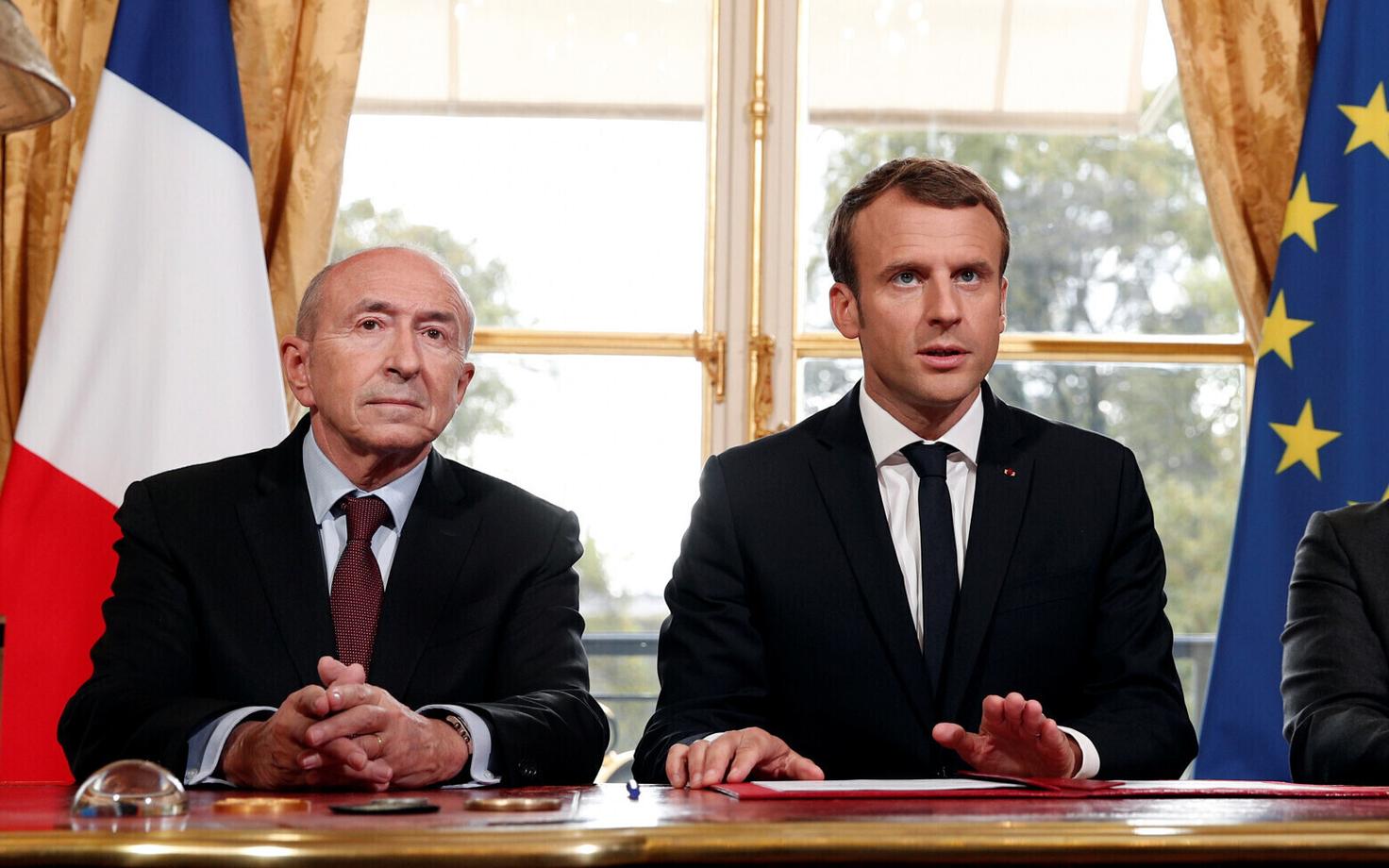 Siseminister Gerard Collomb ja president Emmanuel Macron.