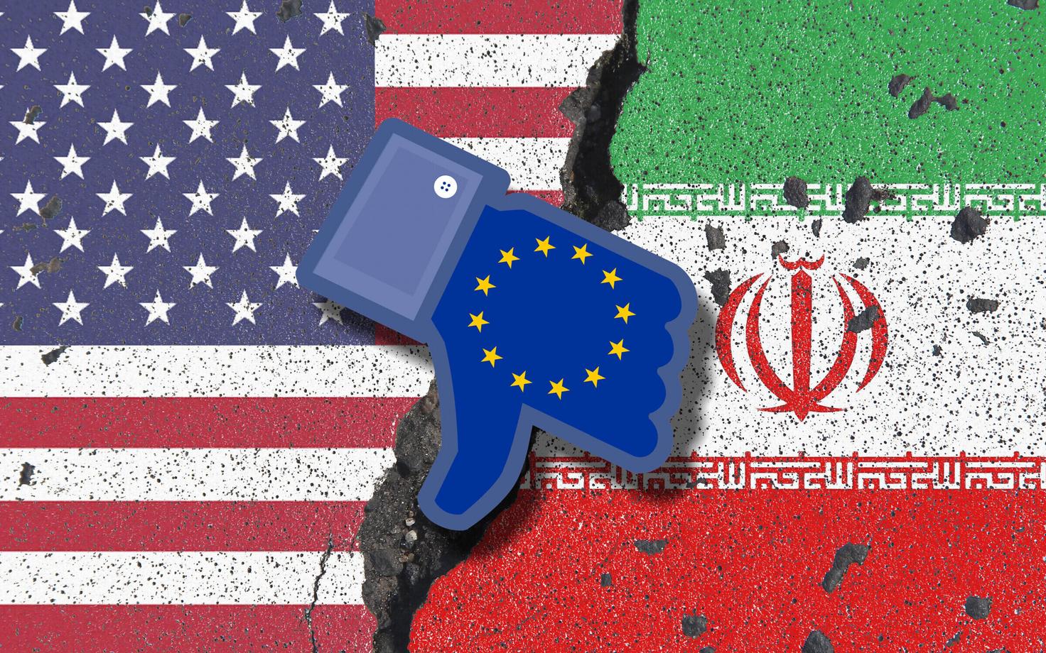 Коллаж с флагами США, Евросоюза и Ирана