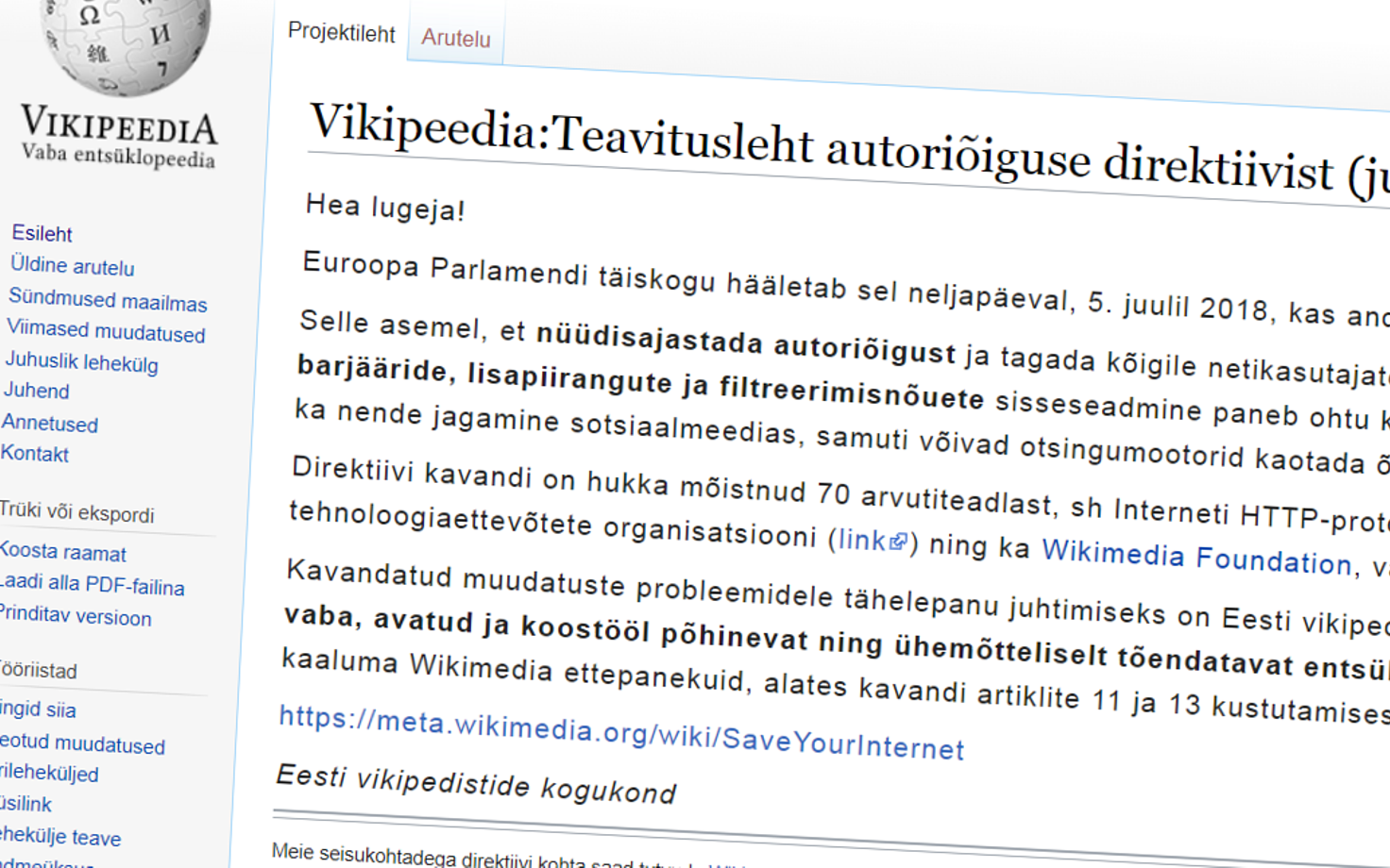 Estonia's Wikipedia authors blocked access to the encyclopaedia early on Wednesday morning.