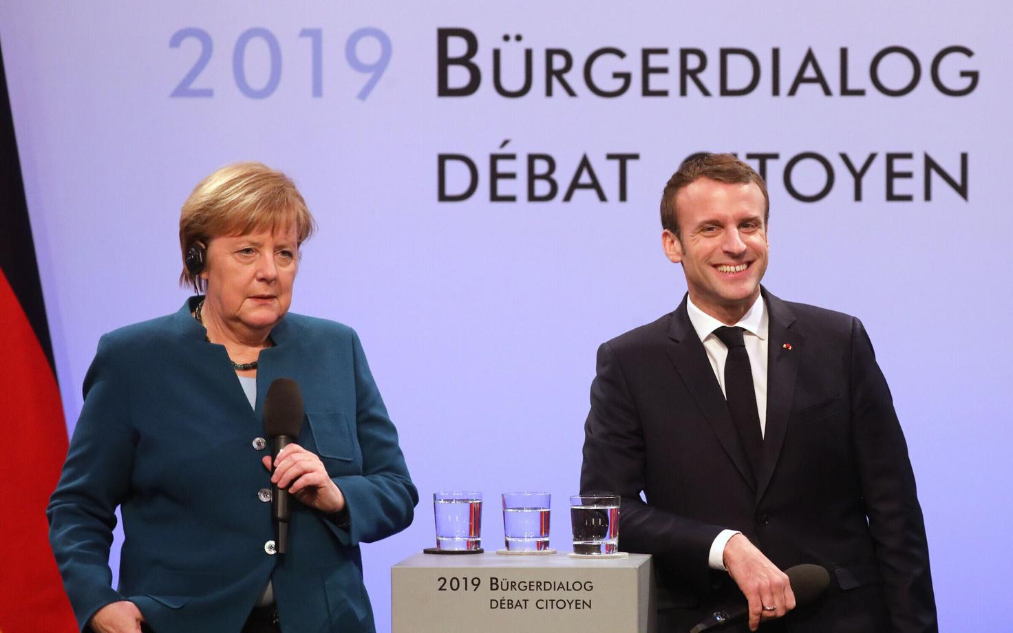 Angela Merkel ja Emmanuel Macron Aachenis.