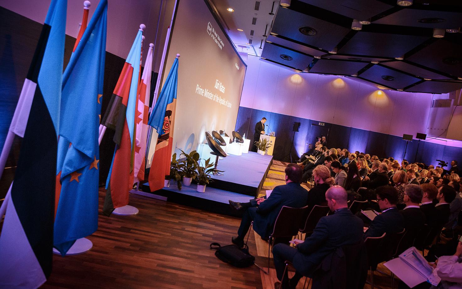 Prime Minister Jüri Ratas (Centre) addressing the Tallinn Conference on the Eastern Partnership on Friday. 8 February 2019.