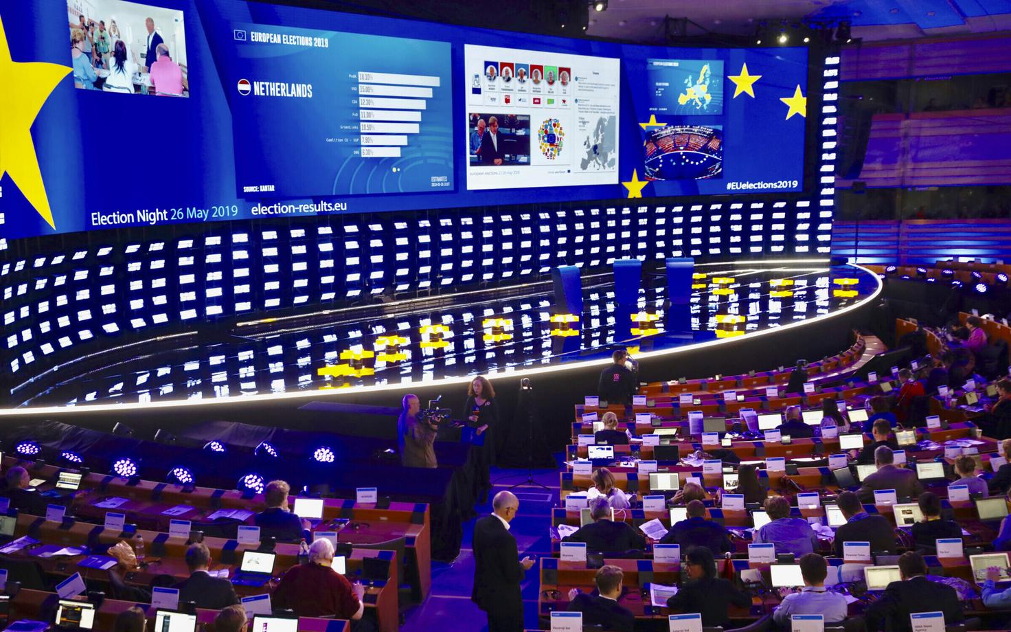 Пресс-центр евровыборов в Брюсселе.