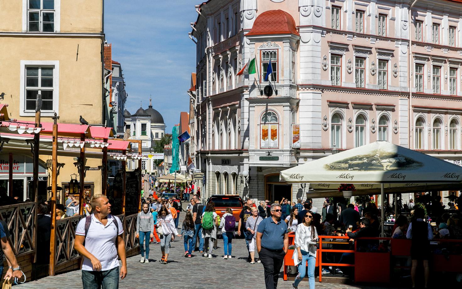 Tourists in Tallinn's medieval Old Town.