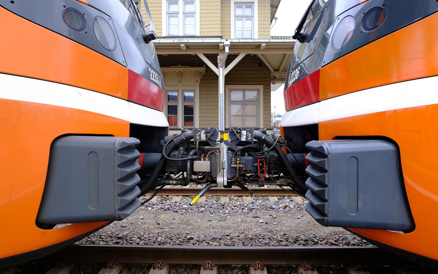Elron trains at Tartu Railway Station.