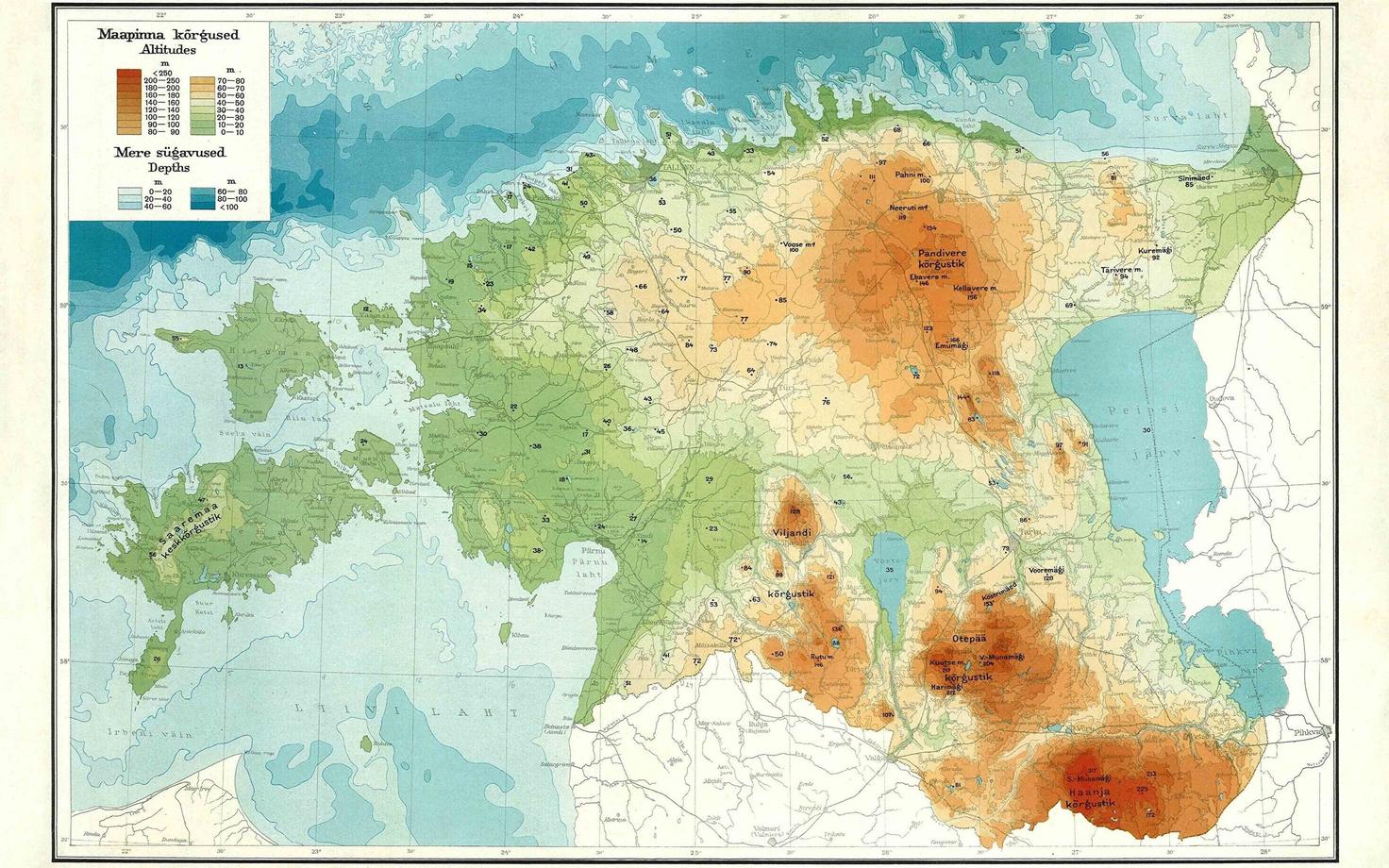1930. aastatel kavandatud rahvusatlase ainuke proovitrükini jõudnud kaart