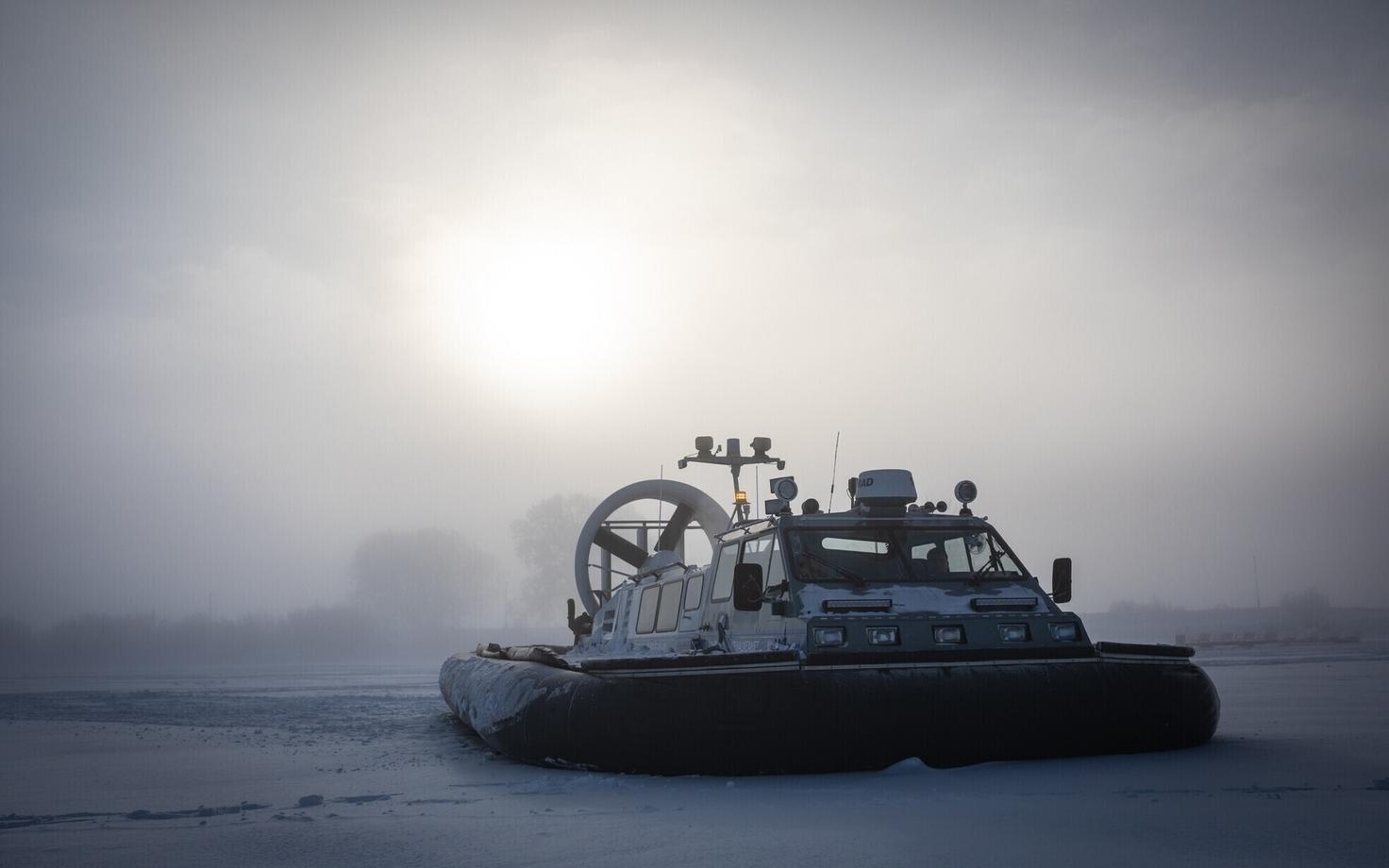 PPA hovercraft on the frozen Lake Peipus in Mustvee.