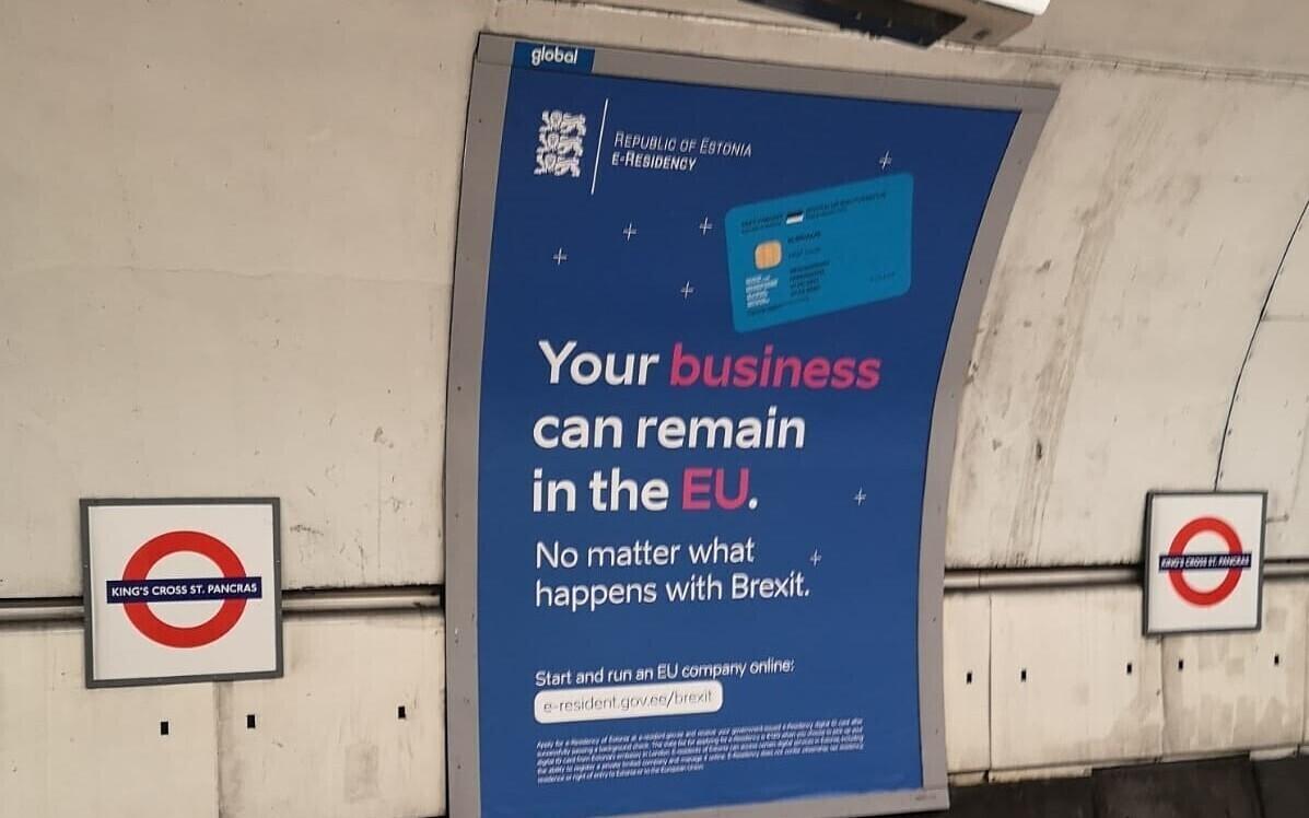 An Estonian e-residency poster at a London Underground station recently.