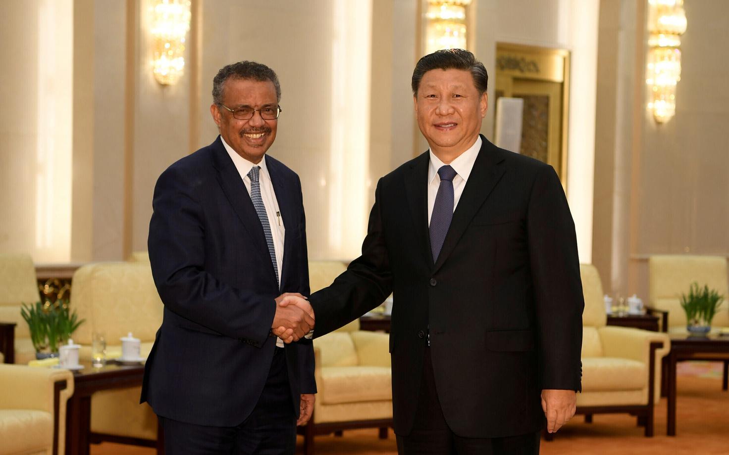 WHO tegevjuht Tedros Adhanom kohtumisel Hiina presidendi Xi jinpingiga.