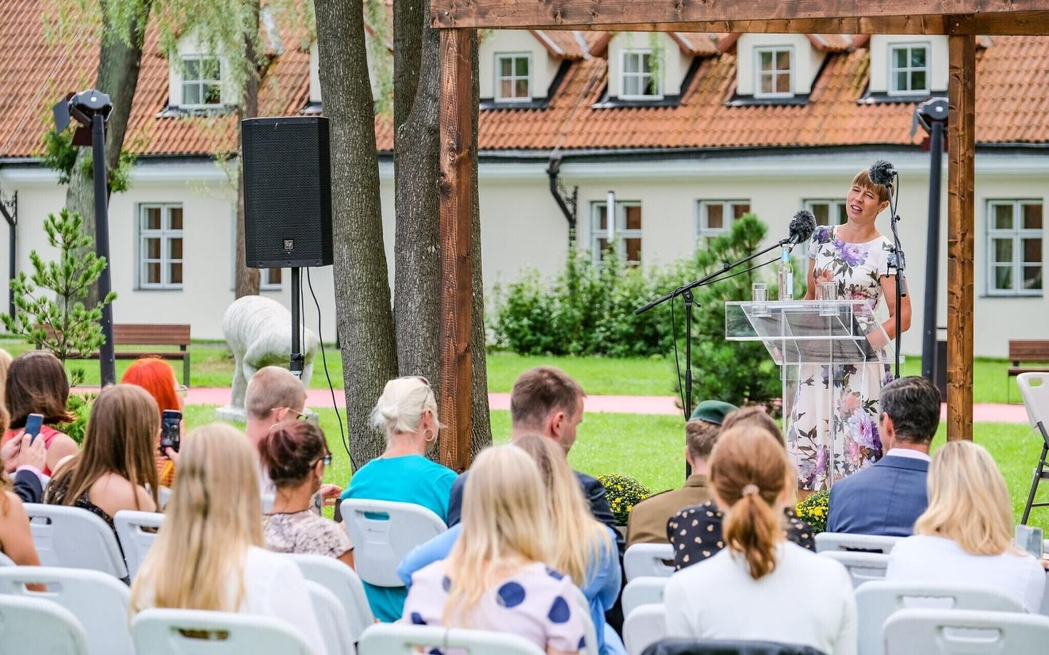 President Kersti Kaljulaid speaking at the ceremony.