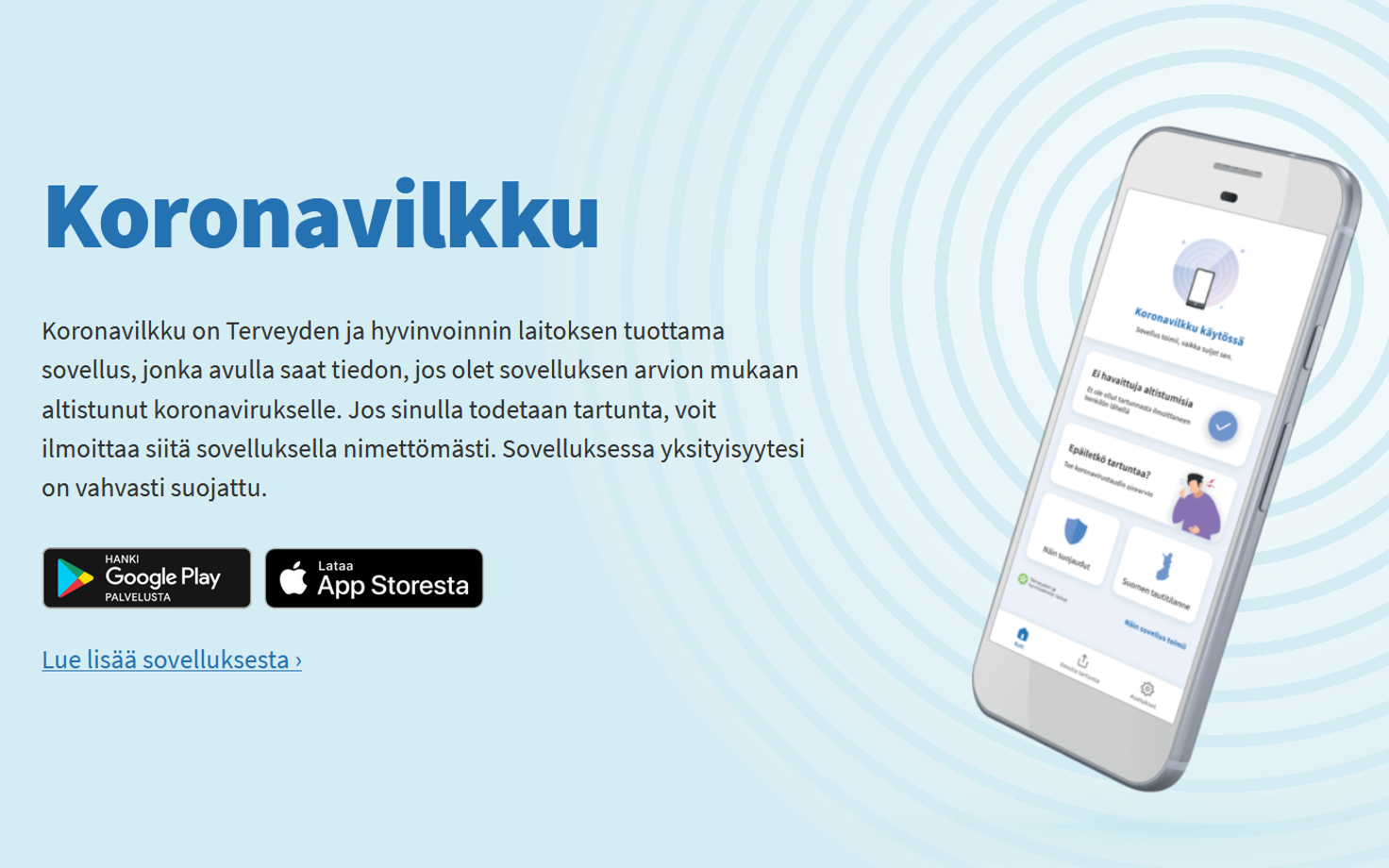 Soome koroonaäpi veebileht.