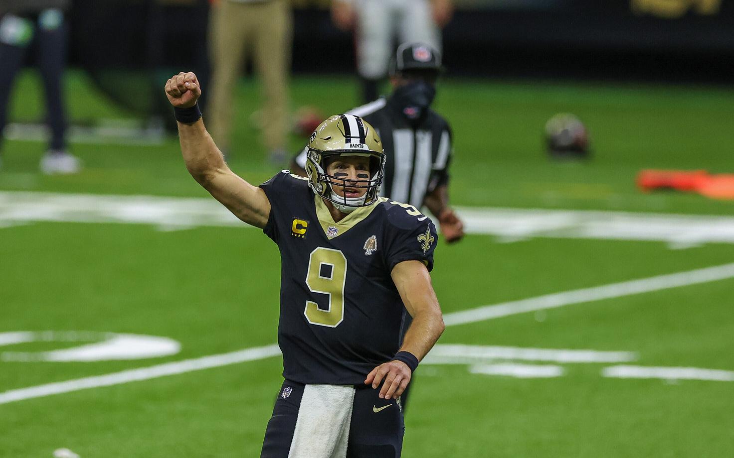 New Orleans Saintsi mängujuht Drew Brees tähistamas