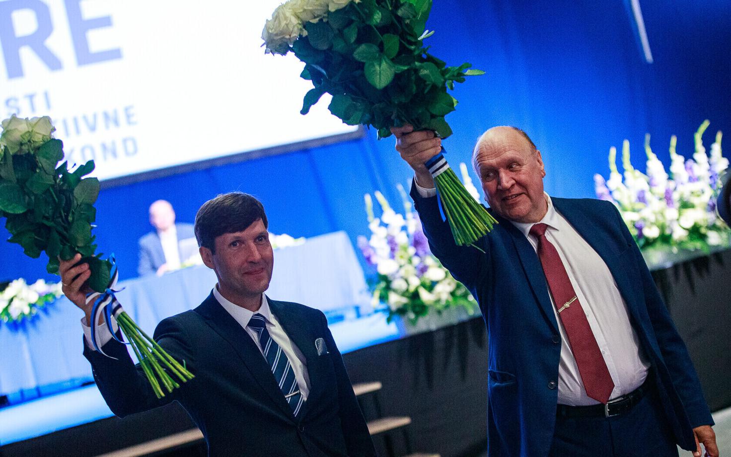 EKRE leader and finance minister Martin Helme (left) with his father, former party leader and interior minister, Mart.