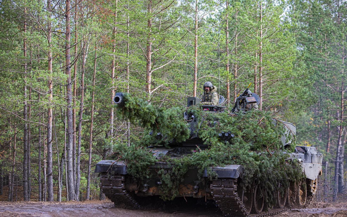 Nicely camouflaged Challenger 2 Main Battle Tank during Exercise Furious Axe in Latvia.