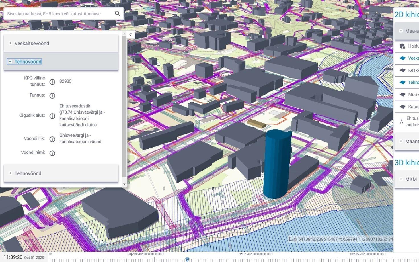Selline hakkab välja nägema ehitisregistri 3D kaardimudel: lisaks olemasolevatele hoonetele kuvatakse ka planeeritavaid ning maa-aluseid kommunikatsioone.
