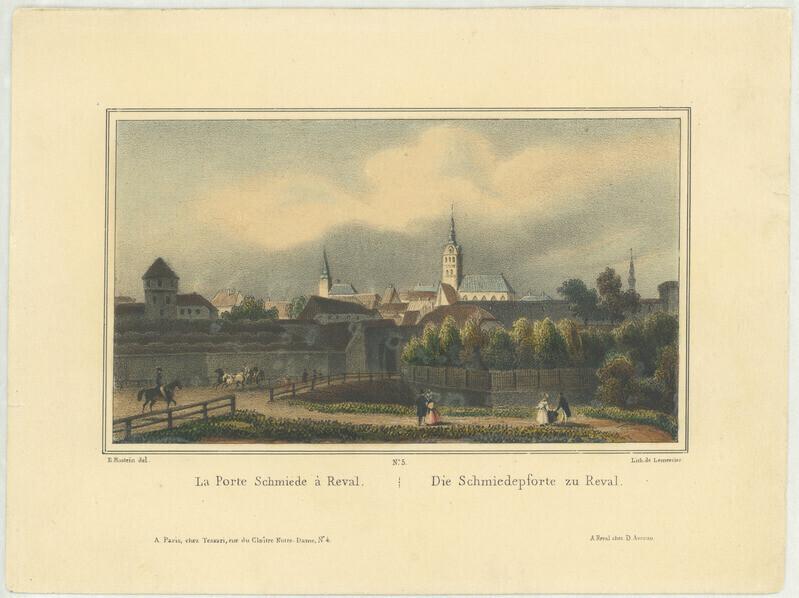 Vanim bastionivööndi aed Kindergarten ehk laste aed on siin jäädvustatud koos Harju väravaga. Pärast Krimmi sõda värav lammutati ning bastionimägedele rajati pargid.