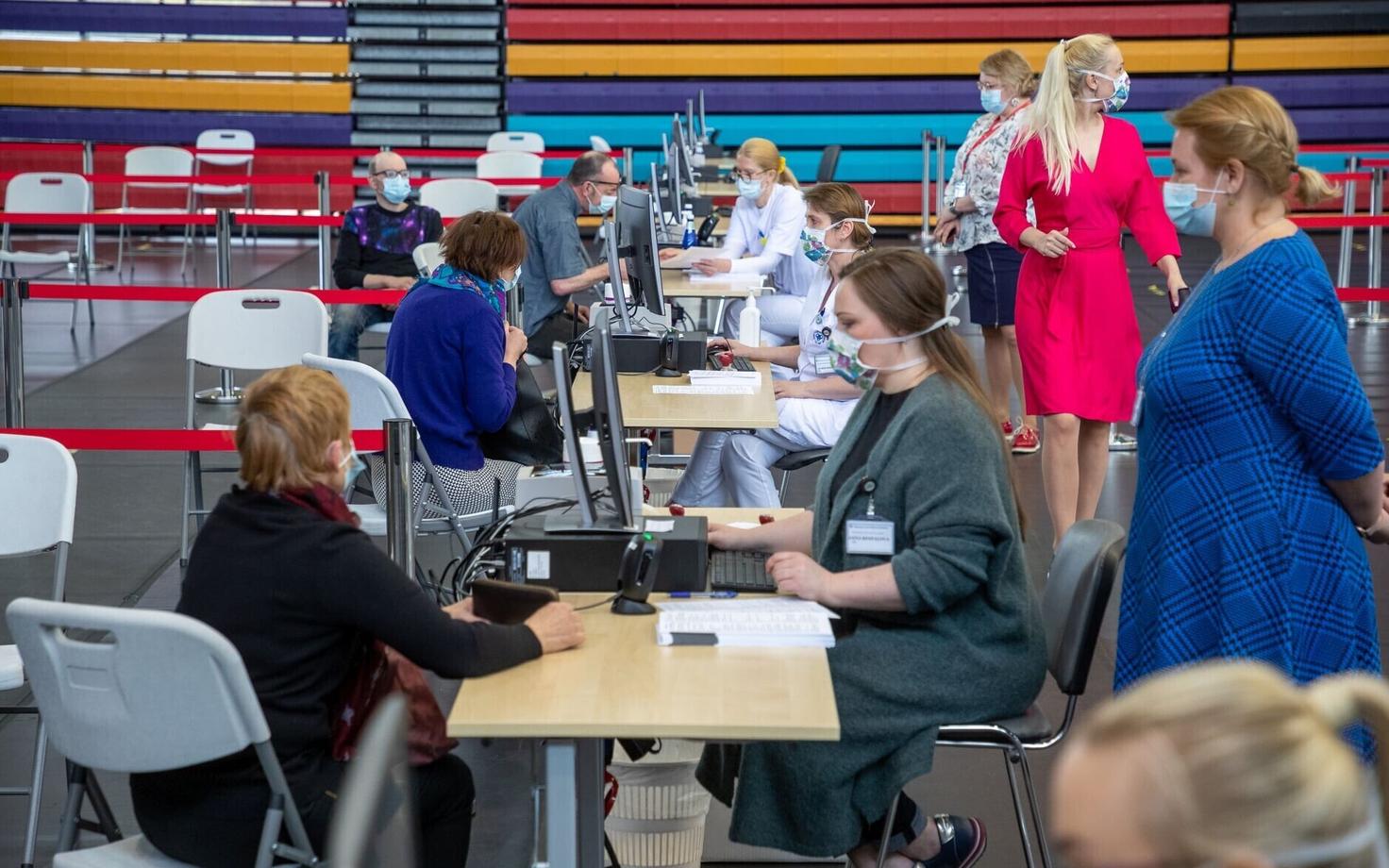 People registering at the Tartu Vaccination Center.