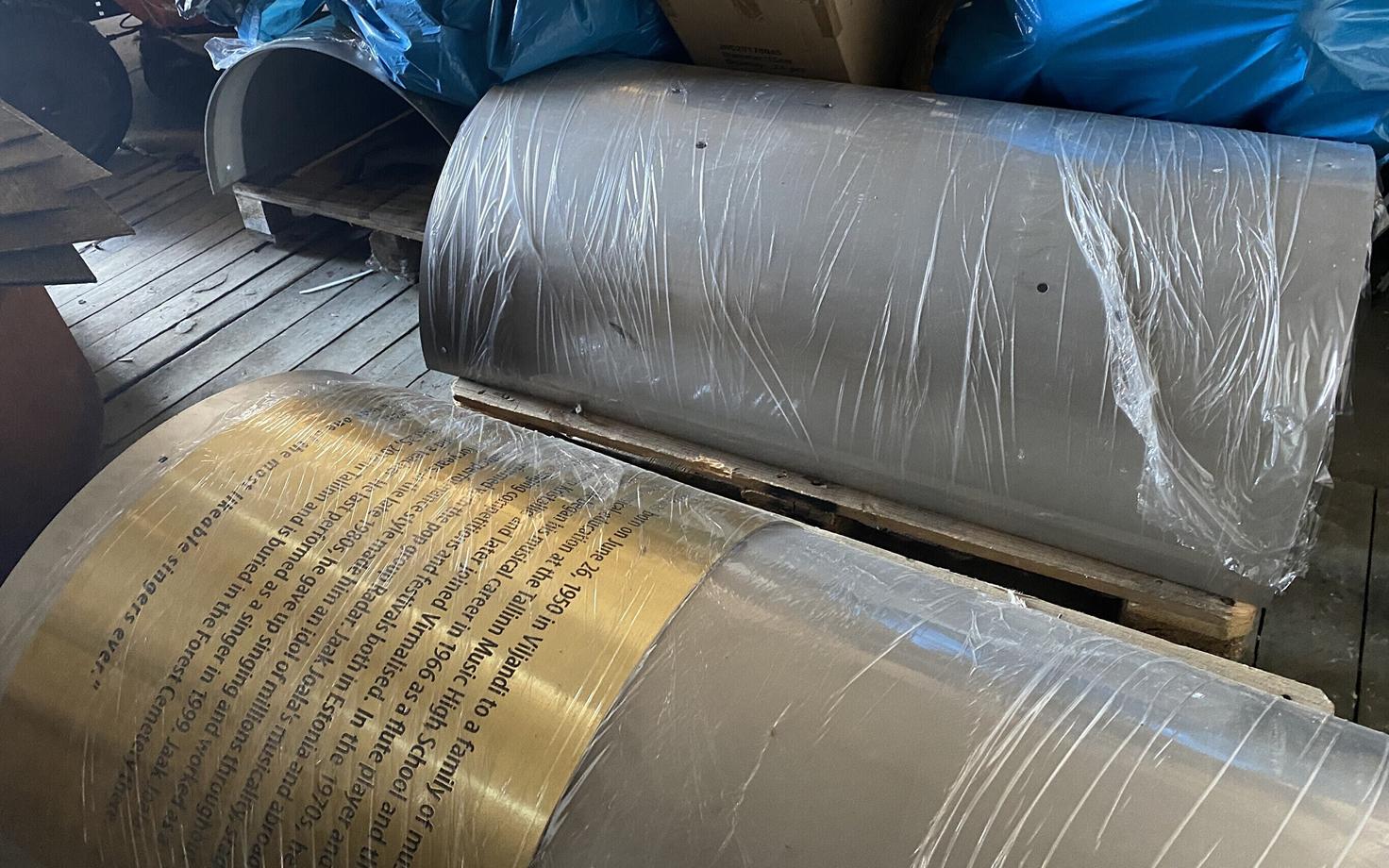 Pieces of the disassembled Jaak Joala monument, now at ERM in Tartu.