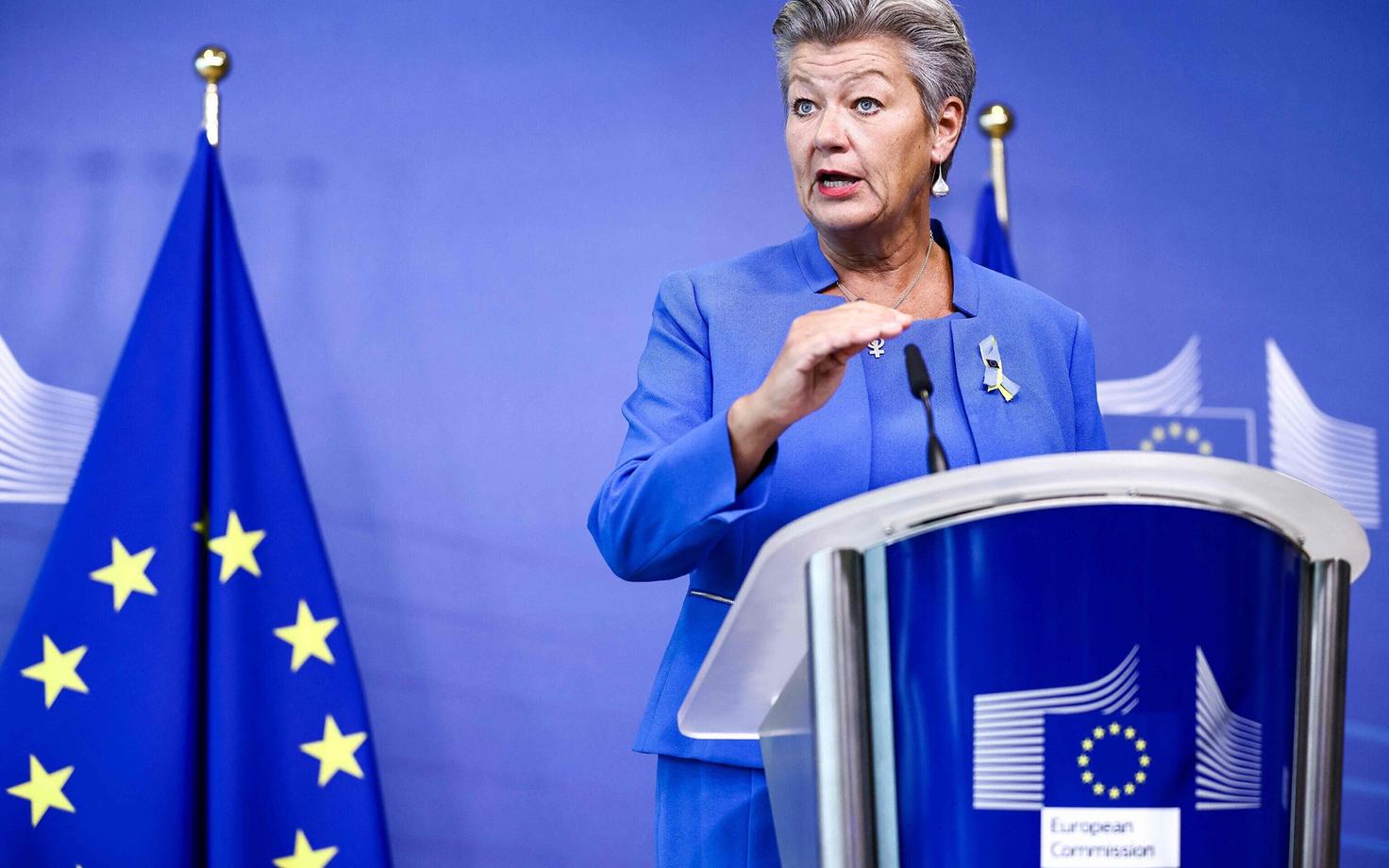 Еврокомиссар по внутренним делам Ильва Юханссон на пресс-конференции.