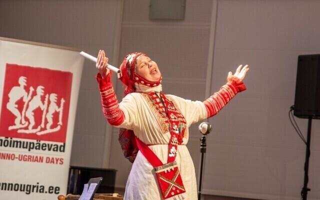 A woman in traditional Finno-Ugric costume.
