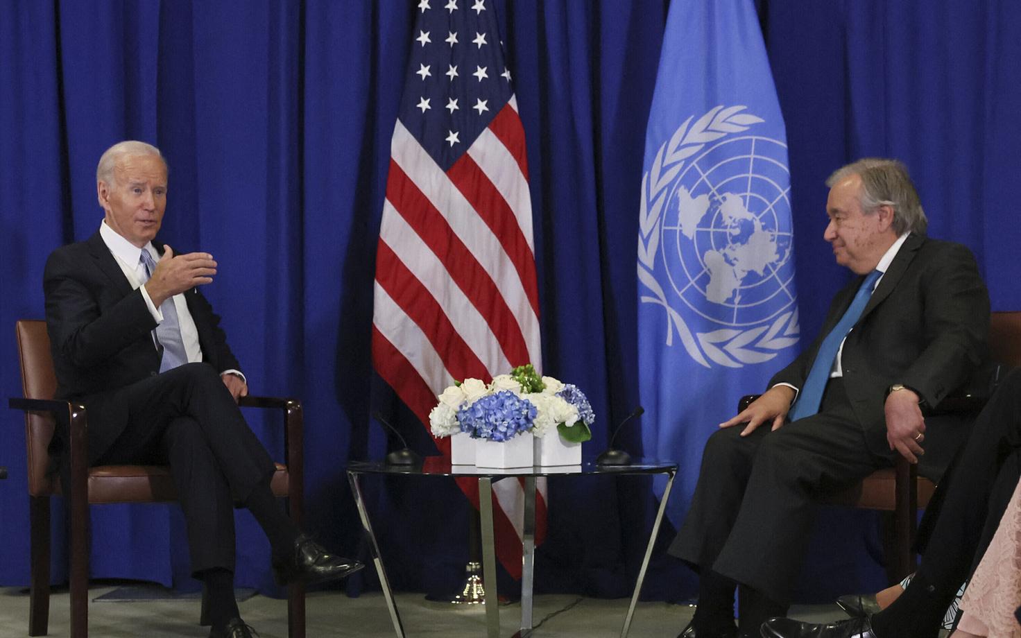 ÜRO peasekretäri Antonio Guterres ja USA presidendi Joe Biden.