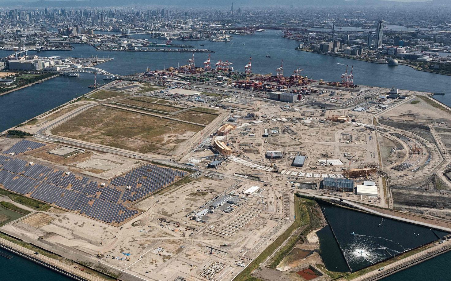 Строящийся искусственный остров в Осаке, где пройдет EXPO 2025.