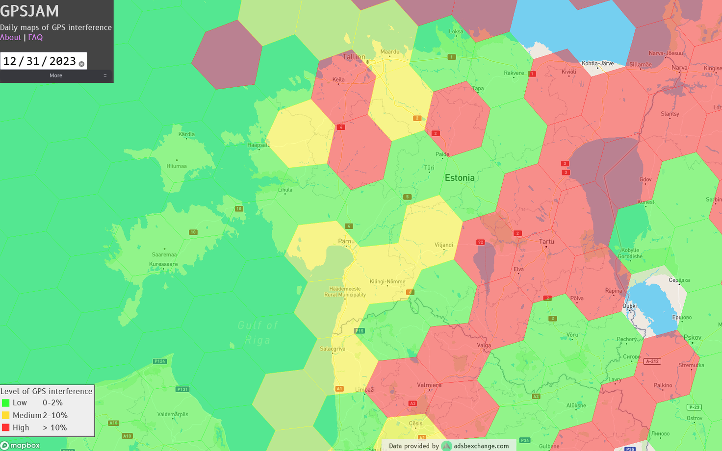 GPS-i häiringualad Eestis 31. detsembril.