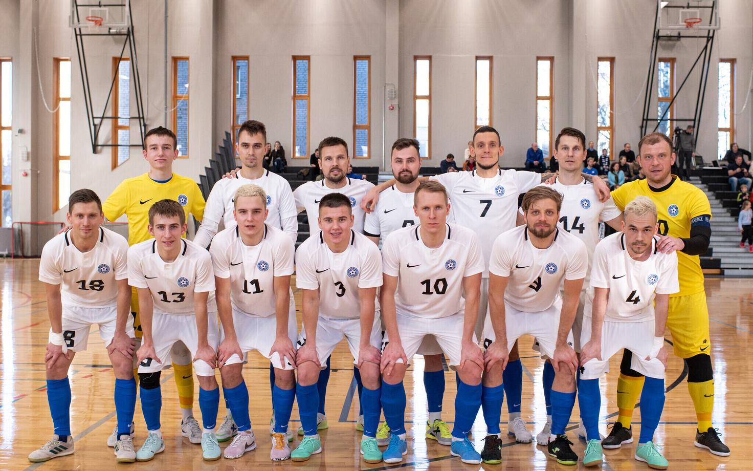 Eesti saalijalgpallikoondis enne kohtumist Eesti - Moldova, 04.02.2024.