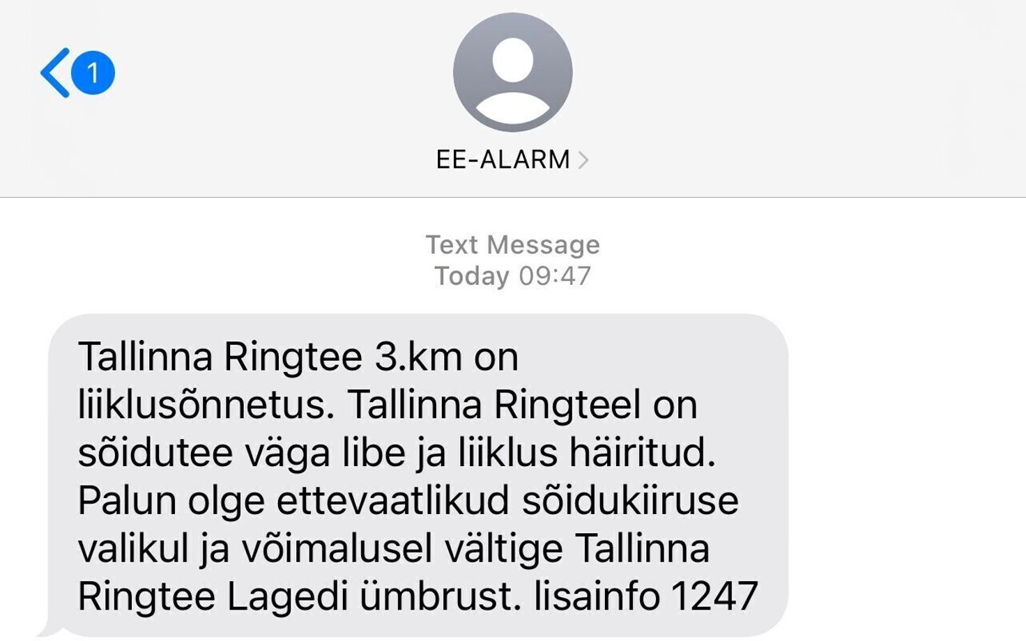 Neljapäeva hommikul EE-Alarmi kaudu inimestele saabunud ohuteade.