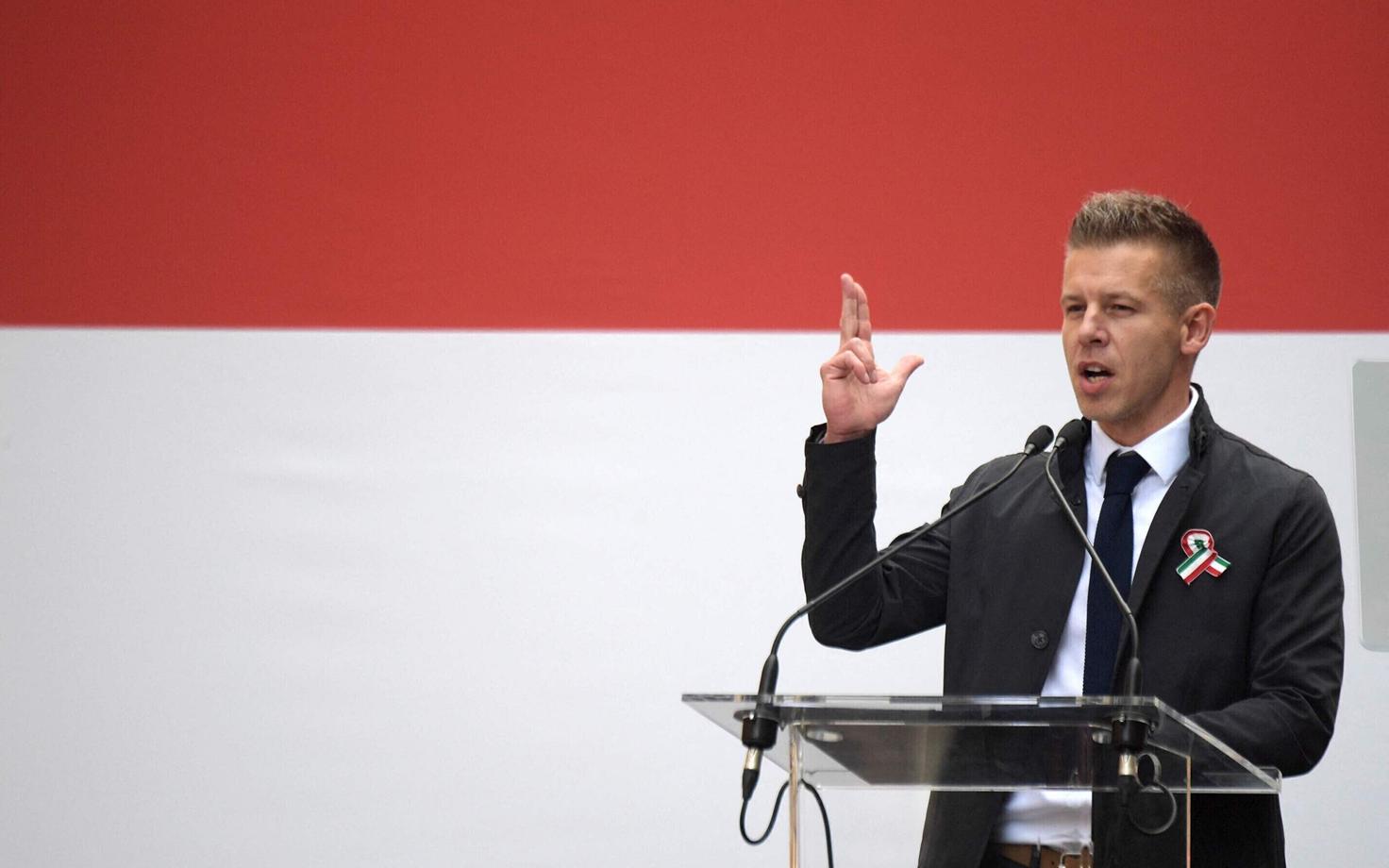 Peter Magyar esinemas toetajate ees.