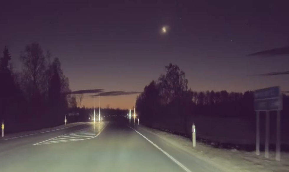 Thursday's glowing spiral in the sky as captured on a car dashcam late on Thursday, May 2, 2024.