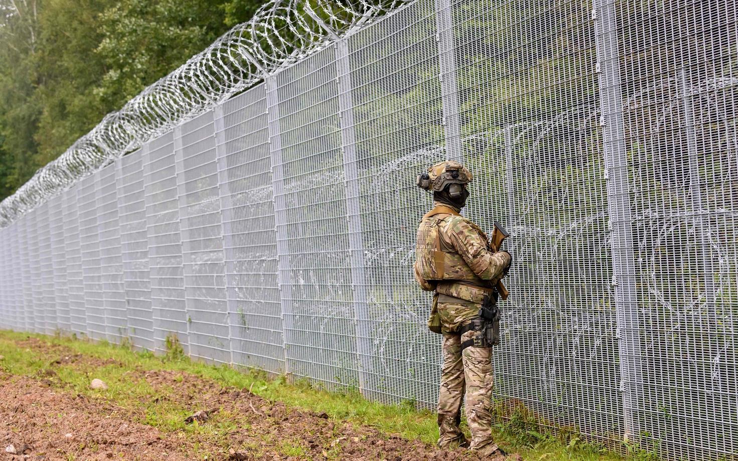 A border guard on the Latvian-Belarusian border.