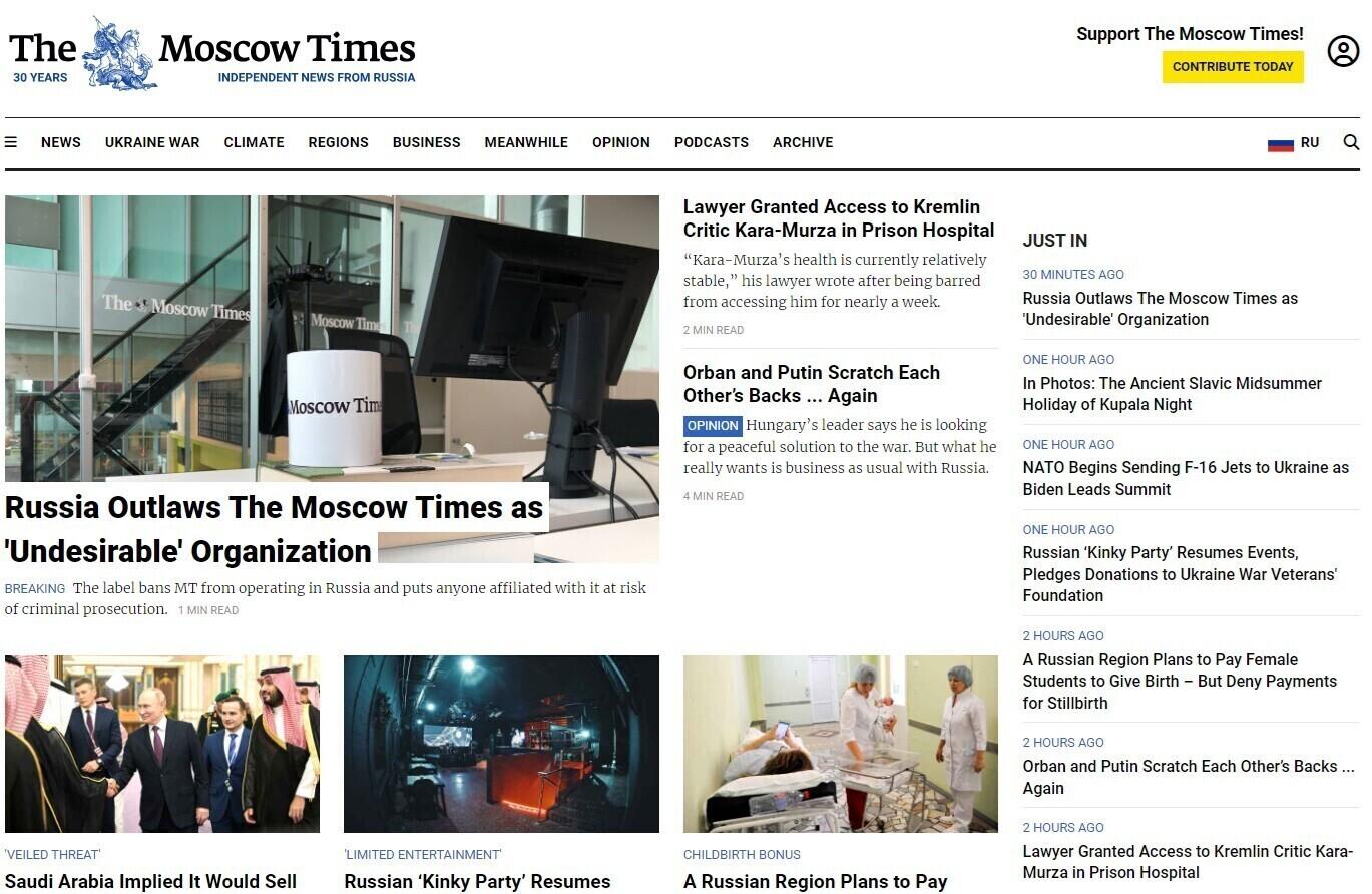 The Moscow Times'i ingliskeelne veebileht.