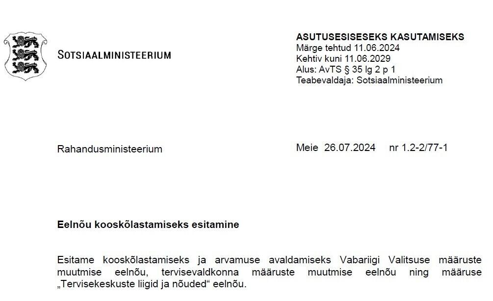 AK-märge sotsiaalministeeriumi dokumendil.