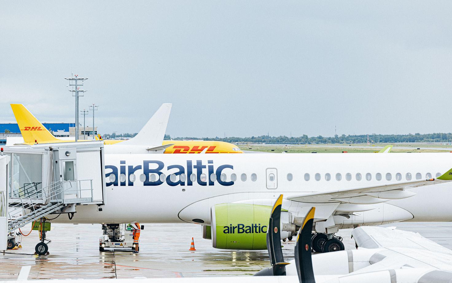 An airBaltic jet at Tallinn Airport.